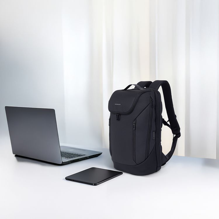 Porodo Lifestyle 15.6" Laptop Backpack with 100% Compostable Material, Integrated USB-A & USB-C Charging Ports, Ergonomic Padded Straps, Breathable Back Panel - Black