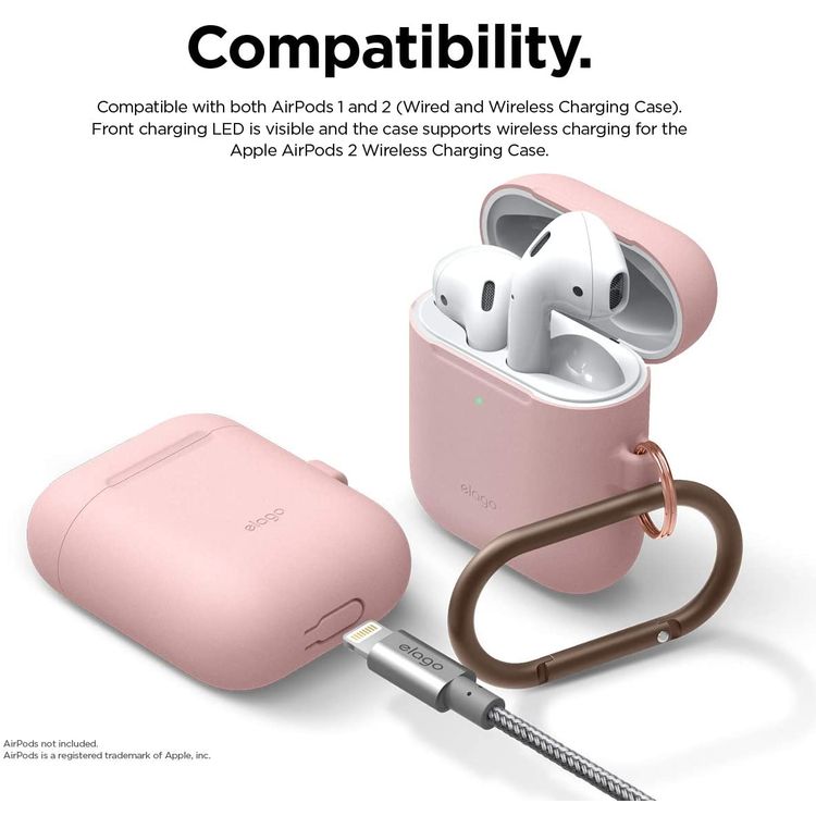 Elago Skinny Hang Case Cover Compatible for Apple AirPods 1&2 Generation, Upgraded Premium Silicone, Front LED Visible, Scratch Resistant, Drop Resistant, Protective Cover