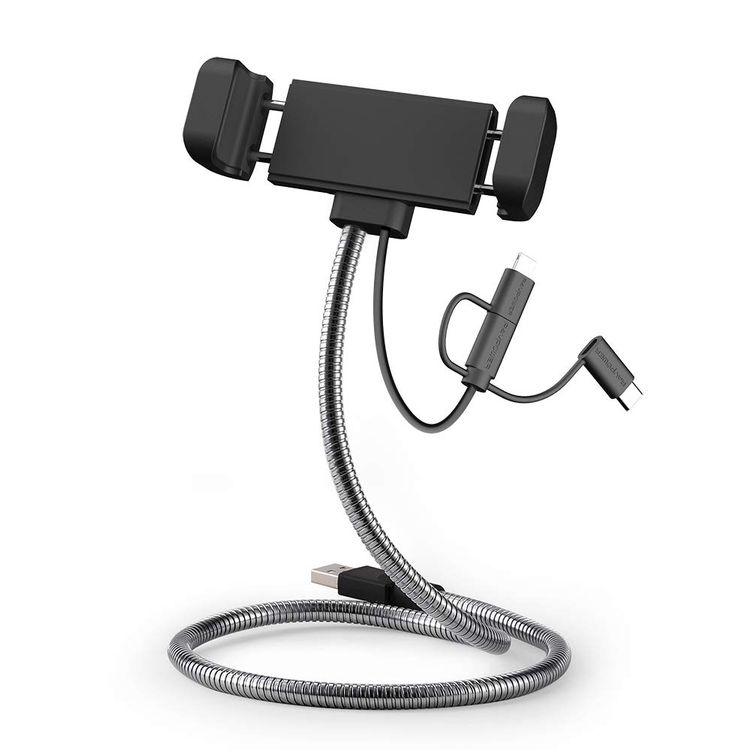 راف باور طقم شحن 3 في 1 بطول 0.6 متر متوافق مع لايتنينغ ، تايب سي و ميكرو يو اس بي رأس موصل من أجل خالي من العيوب ، حامل هاتف قابل للدوران 360 درجة على لوحة القيادة مناسب لأجهزة ايفون و ميكرو يو اس بي و تايب سي