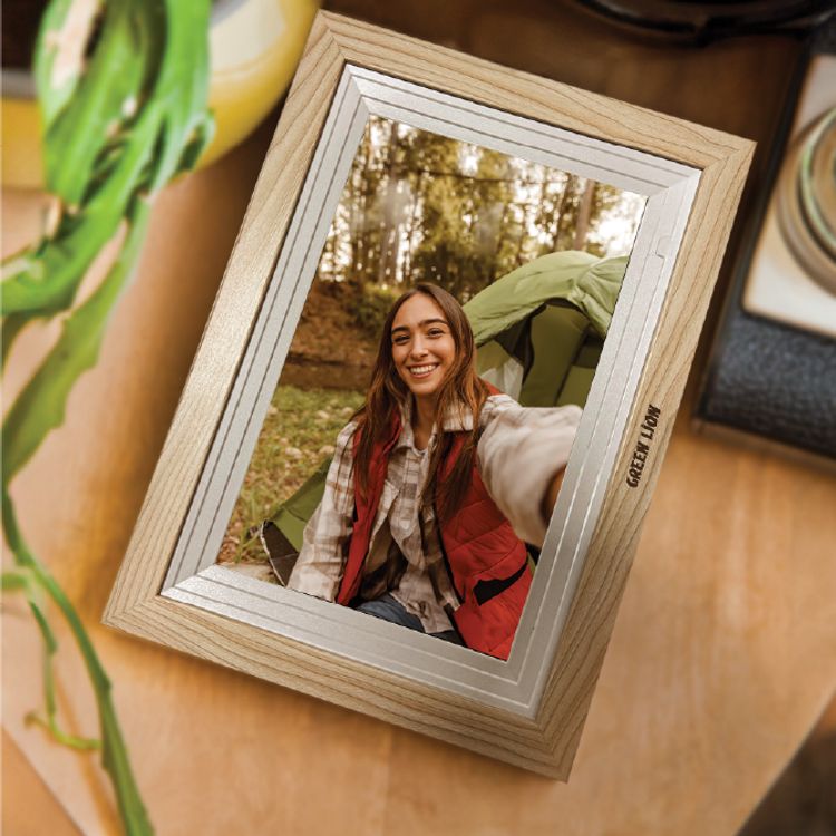 Green Lion Digital Picture Frame with Touch Screen Display, 10.1" IPS Screen Size, 1GB RAM, TF Card Support Up to 32GB, JPG, PNG & HEIC Picture Format Support - Wooden