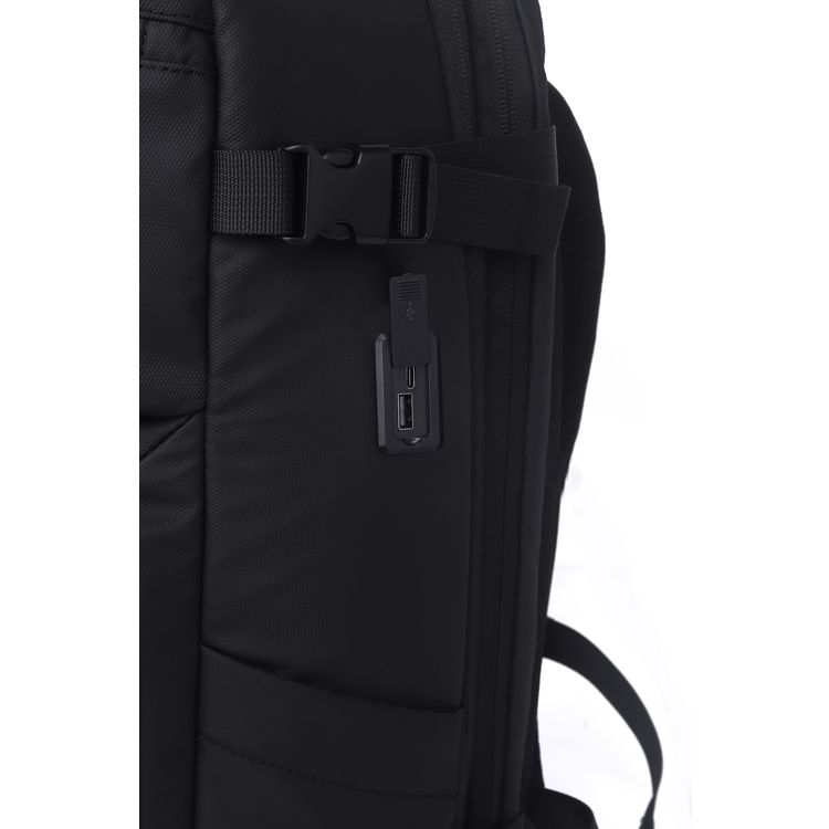 Porodo Lifestyle 15.6" Laptop Backpack with 100% Compostable Material, Integrated USB-A & USB-C Charging Ports, Ergonomic Padded Straps, Breathable Back Panel - Black