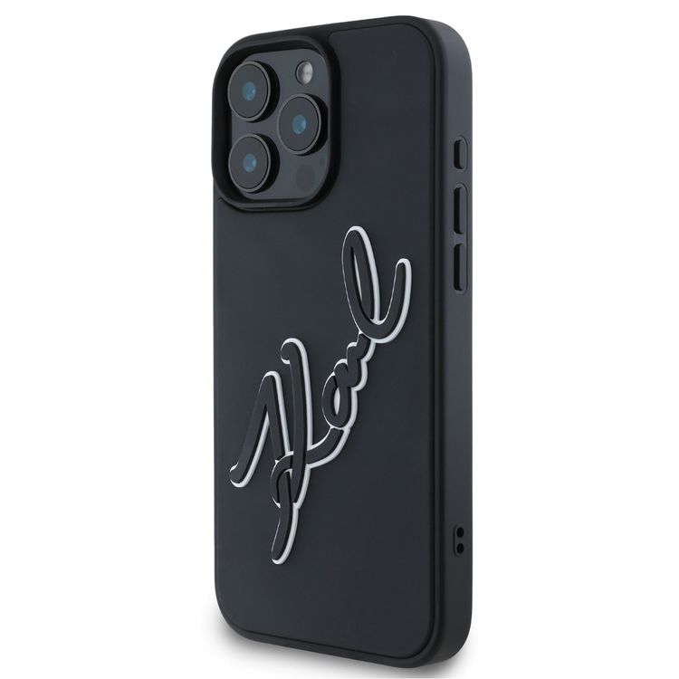 Karl Lagerfeld Hard Case with 3D Rubber Signature Logo for iPhone 16 Pro Max, Easy Snap On, Comfortable Grip - Black