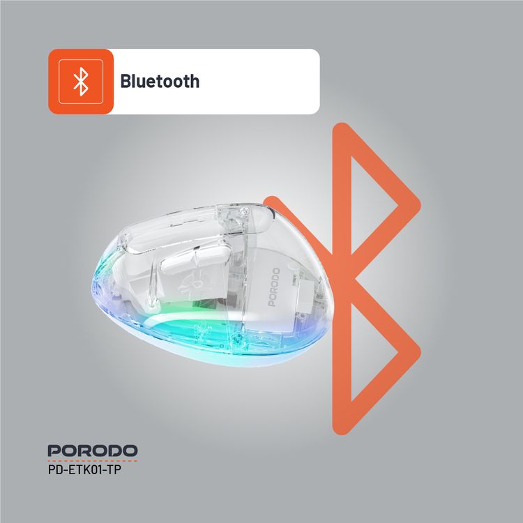 Porodo Vertical 4800 DPI Wireless Mouse with Crystal Shell, Magnetic Cover, Adjustable DPI, Dual Mode, Plug & Play, Type-C Charging Interface - White