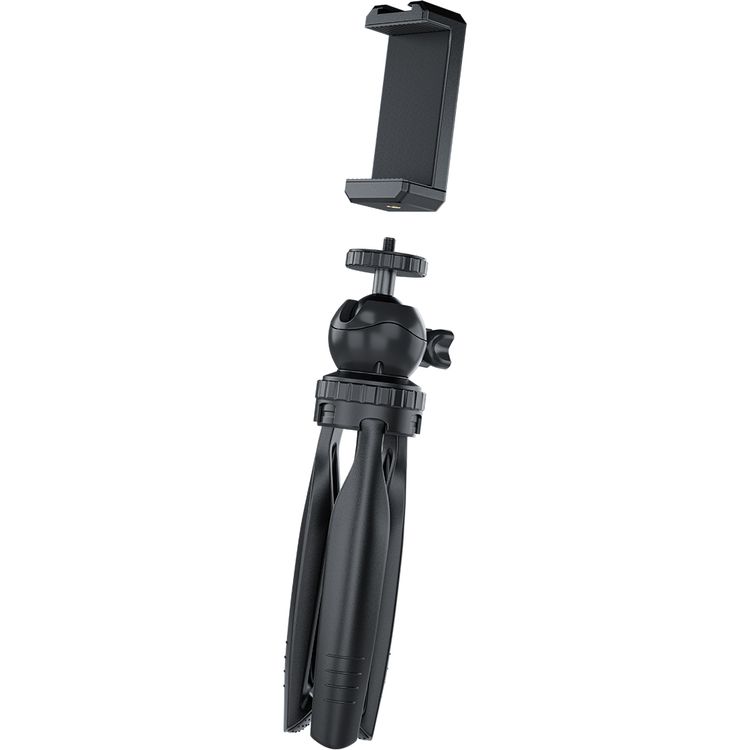 Green Lion Mini Tripod with Phone Holder, ABS & Aluminum Material, 2.5kg Load Capacity, 90º Tilt Ball Head, 360º Rotation, Non-Slip Feet, Pan & Tilt Functions - Black