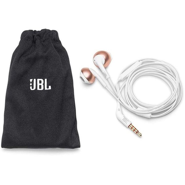 JBL Tune 205 In-Ear Wired Headphones with 3.5mm Audio Jack, Integrated Microphone, 118.2cm Length, JBL Pure Bass Sound, Carrying Pouch - Rose Gold