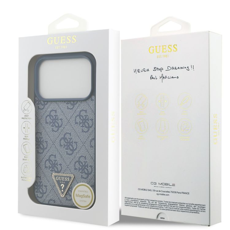 غطاء MagSafe 4G بجلد PU مع شعار مثلث لهاتف iPhone 17 Pro Max، تصميم نحيف، حماية من السقوط، قبضة مريحة، تغليف مستدام، تصميم خفيف الوزن، سهل التركيب - أزرق