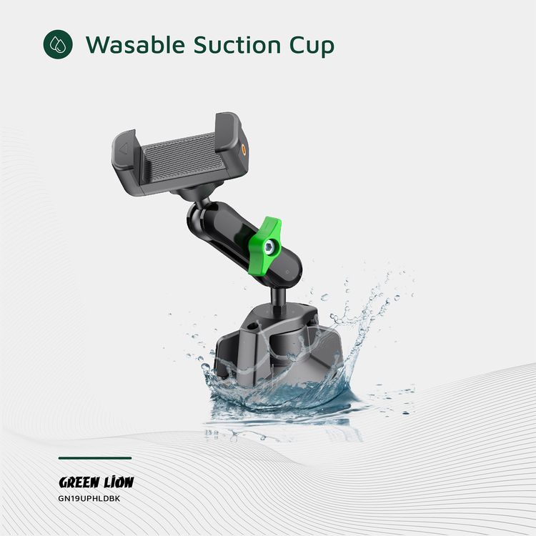 Green Lion GX-19 Universal Phone Holder, Adjustable holder size from 5 to 14 cm, Up to 4kg Clamping Force, Washable Suction Cup, Easy Installation, Sticky Gel Pad, 360° Rotation - Black
