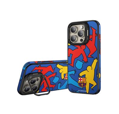 جراب مغناطيسي لهاتف iPhone 15 Pro من FC Barcelona، جلد صناعي فاخر، متوافق مع MagSafe، مزود بحامل حلقي مدمج، مغناطيسات نيوديوم قوية، امتصاص الصدمات - تصميم ظلال للعب