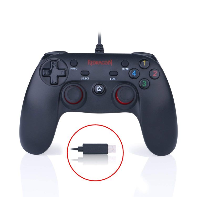 Redragon G807 Gamepad, PC Game Controller, Joystick with Dual Vibration, Saturn, for Windows PC, PS3, Playstation, Android, Xbox 360 (Black, Wired)