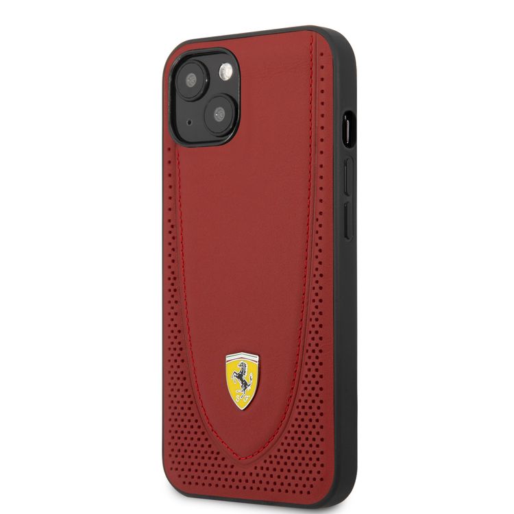 CG MOBILE Ferrari Genuine Leather Hard Case with Curved Line Stitched & Perforated Leather Compatible for iPhone 13 (6.1") Shock & Scratches Resistant