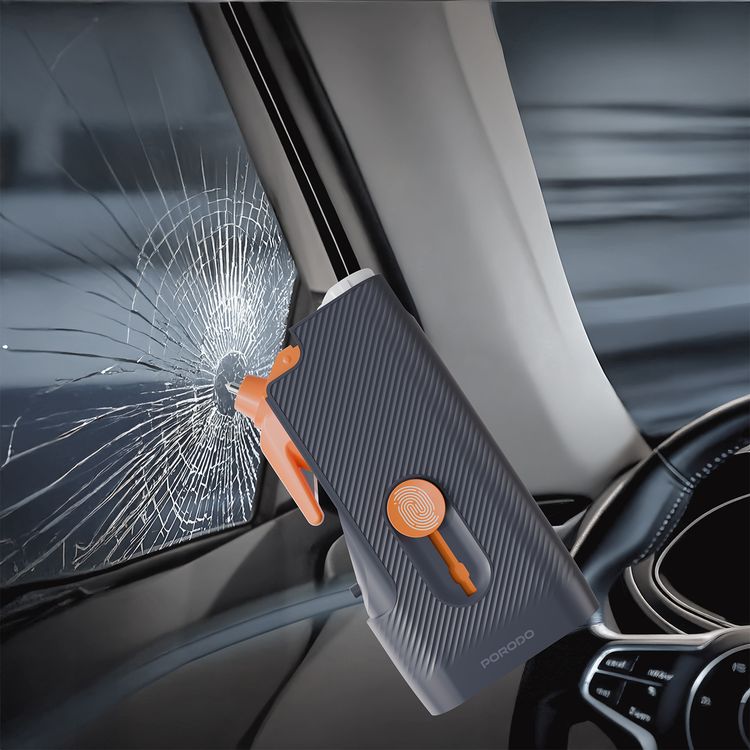 Porodo Lifestyle Vehicle Emergency Safety Kit with Tool Cleaners, ABS Material, Lightweight & Portable, Safety Hammer Included, Easy to Use, Glass & Dashboard Cleaner Supplied - Black