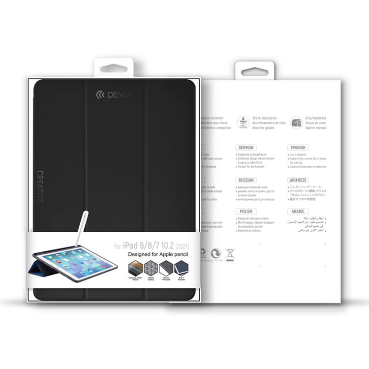 Devia Leather Case with Pencil Slot For iPad 8/7 10.2  (2020) - Black