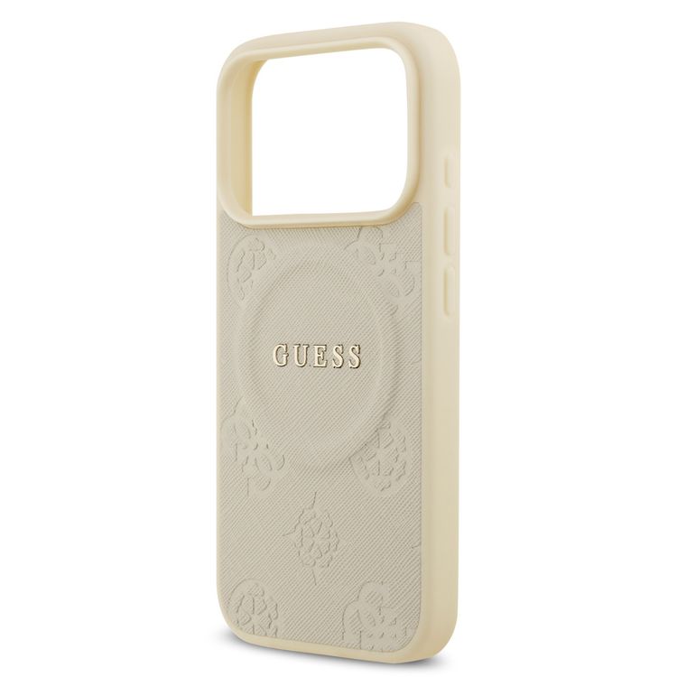 جراب جلدي من جيس MagSafe بشعار كلاسيكي وتصميم ختم ساخن بيوني لجهاز iPhone 17 Pro Max، بتصميم نحيف، يركب بسهولة، تغليف مستدام، مريح في القبضة، وحماية من السقوط - اللون: بيج