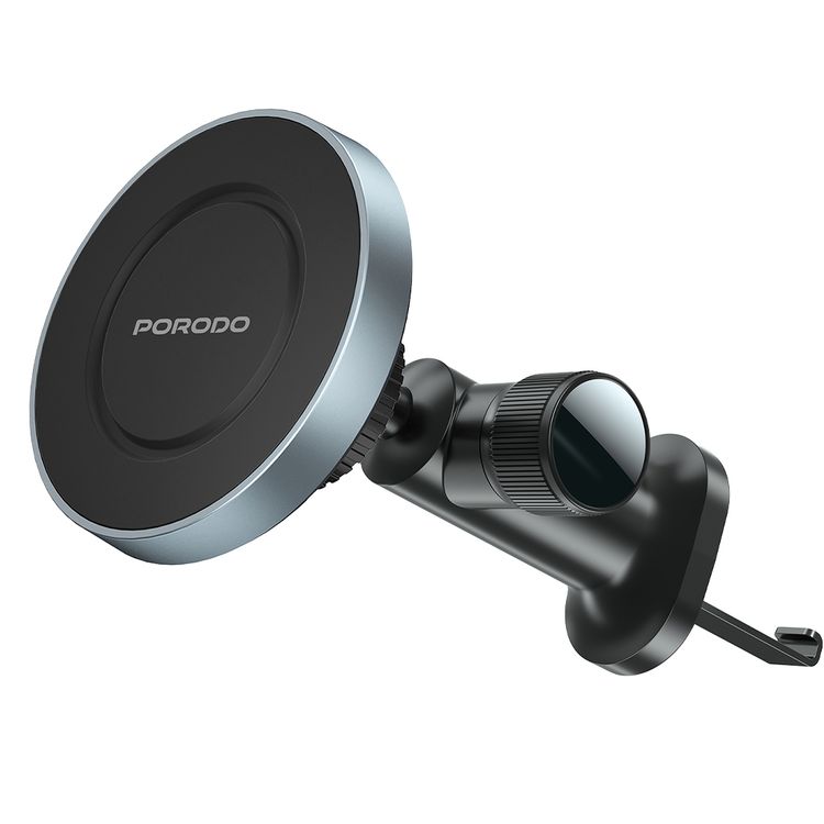 Porodo Dual Mount Magnetic Phone Holder with Dash & Air Vent Clip, Adjustable Viewing Angle, N52 Magnet Type, Multi-Surface Mounting, Strong Magnetic Hold - Black