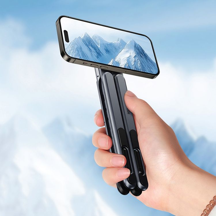 Green Lion Mag Fold Stand with 8-Angle Adjustment, Compatible with 4.7"- 17.3" Devices, Up to 5kg Load Capacity, Strong Magnets, Stable Tripod Support, Non-Slip Design - Gray