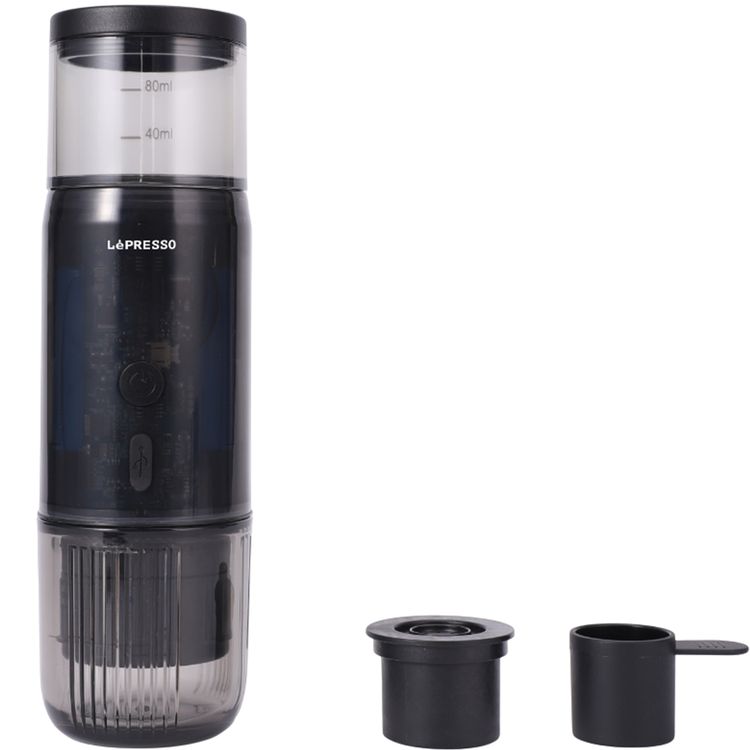 LePresso Portable Mini Espresso Machine, 80mL Water Tank Capacity, Type-C Charging Port, Food Grade Stainless Steel Material - Black