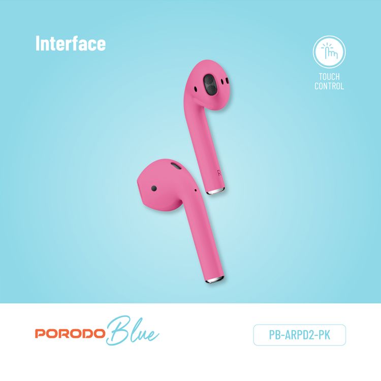 Porodo Blue Deep Bass Wireless Earbuds 2, One-Step Pairing, Comfortable Fit, Independent Earbuds, Touch Control, Deep Bass - Pink