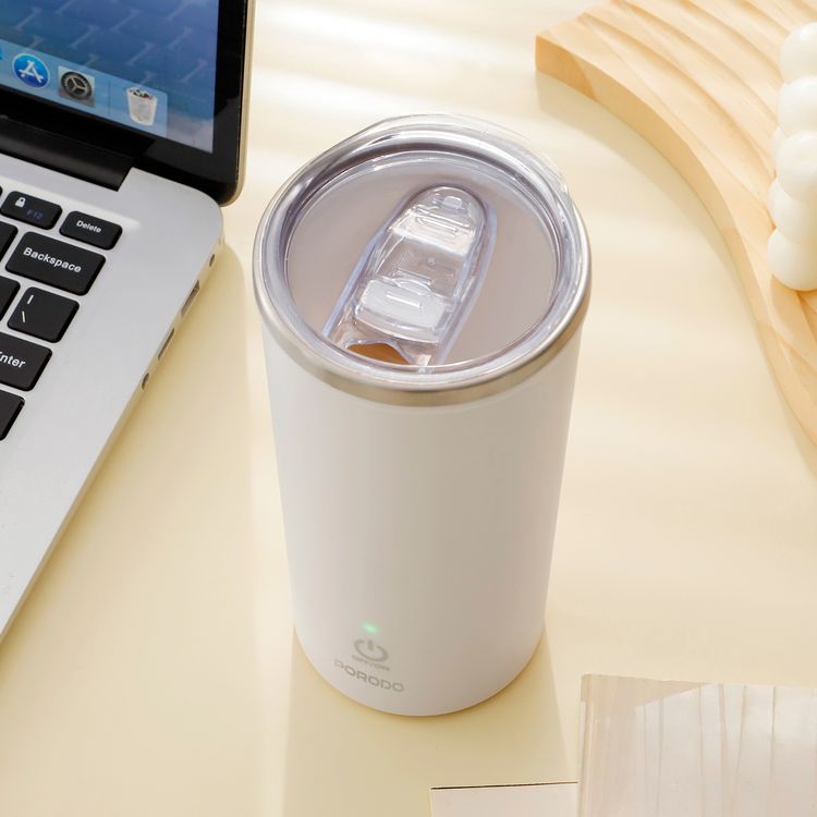 Porodo Lifestyle Auto-Stirring Insulated Mug with 400mL Capacity, Anti-Slip Base, 300mAh Battery Capacity, 120-Seconds Mixing Time with Auto-Stop - White