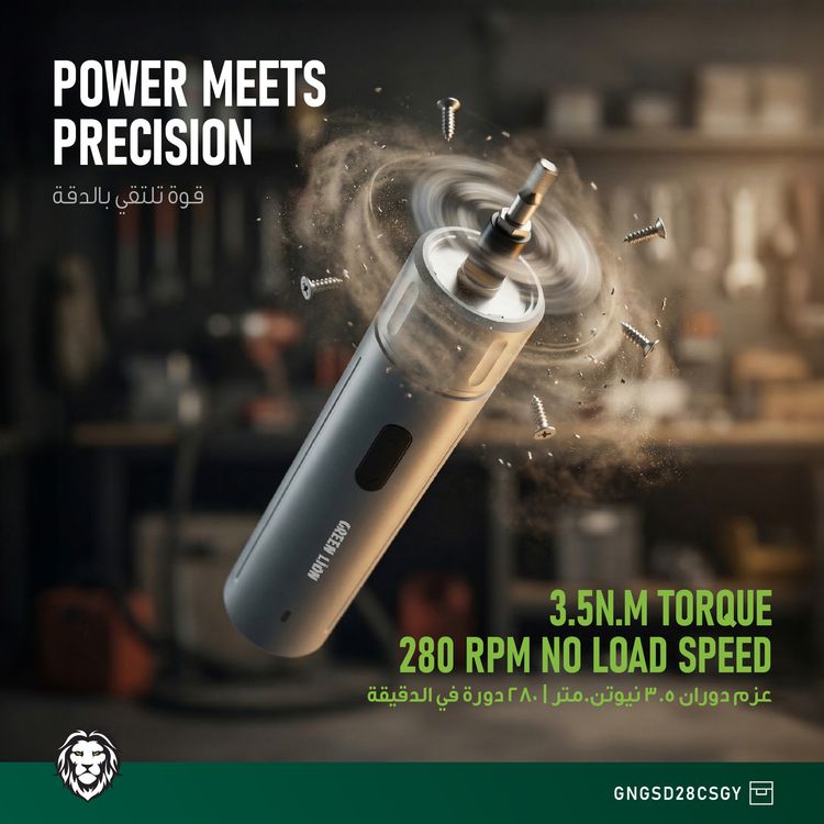 Green Lion GSD-28 Cordless Screwdriver with 280RPM No-Load Speed, Precise Torque Control, CR-V Magnetic Bits, Dual-Mode Operation, USB-C Charging Port, LED Working Light, 28-Piece CR-V Bit Set & Storage Case, 3.5N.m Maximum Torque - Gray