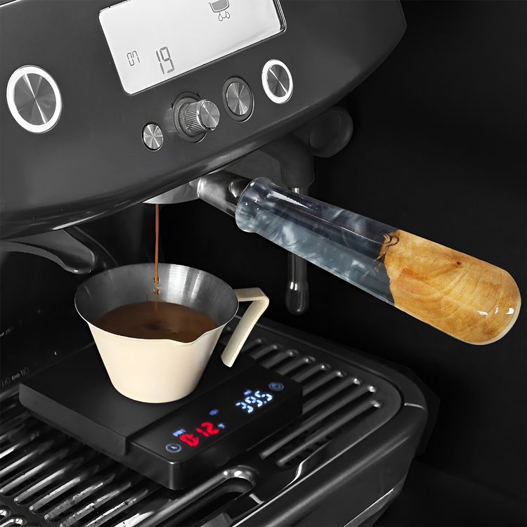 LePresso Bottomless Portafilter for 58mm Coffee Machines, Stainless Steel, Resin & Wood Material, Ergonomic Design, Compact & Portable - Brown