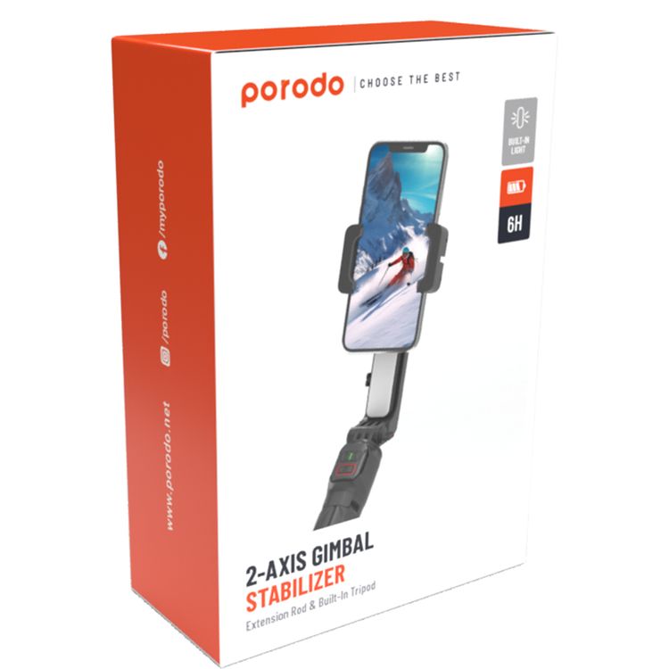 Porodo Ati-Shake Gimbal مع تحكم مركزي قابل للتدوير - رمادي