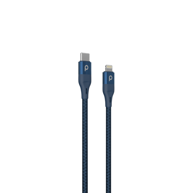 Porodo Aluminum PD Braided USB-C to Lightning Cable 0.25M 9V - Blue