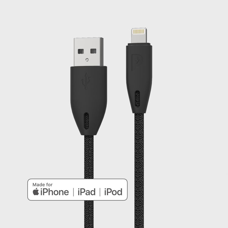  Powerology Braided USB-A to Lightning Cable - 1.2 meter / 4 feet - Black - 1.2M