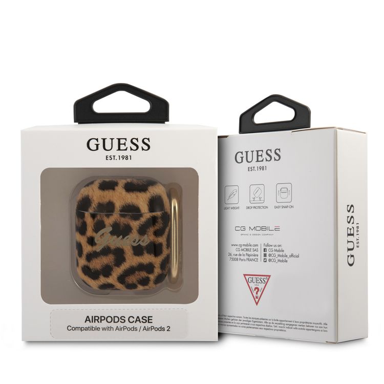 CG MOBILE Guess TPU Shiny Leopard Case with Anti-Lost Ring Compatible for AirPods 1/2, Scratch Resistant, Shock Absorption & Drop Protection Cover, Dustproof - Gold