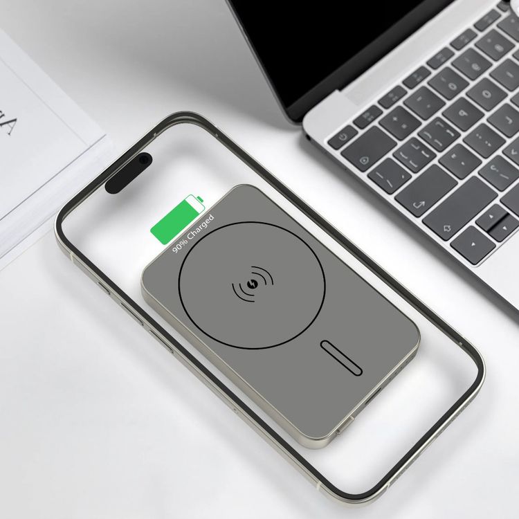 Green Lion GL-MAG 5000mAh Power Bank with 20W Power Delivery, MagSafe Charging, LED Indicator, 15W Wireless Charging, Slim Design - Titanium