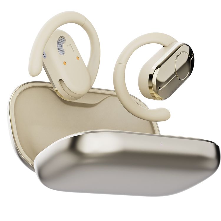 سماعات أذن Green Lion Ocean Plus مفتوحة مع ميكروفون مزدوج ENC، وقت تشغيل يصل إلى 6 ساعات، دوران حر 135 درجة، سعة بطارية علبة شحن 300 مللي أمبير/ساعة، وضع اللعب، زمن انتقال منخفض، وقت استعداد 180 ساعة، مقاومة للماء IPX4 - بيج