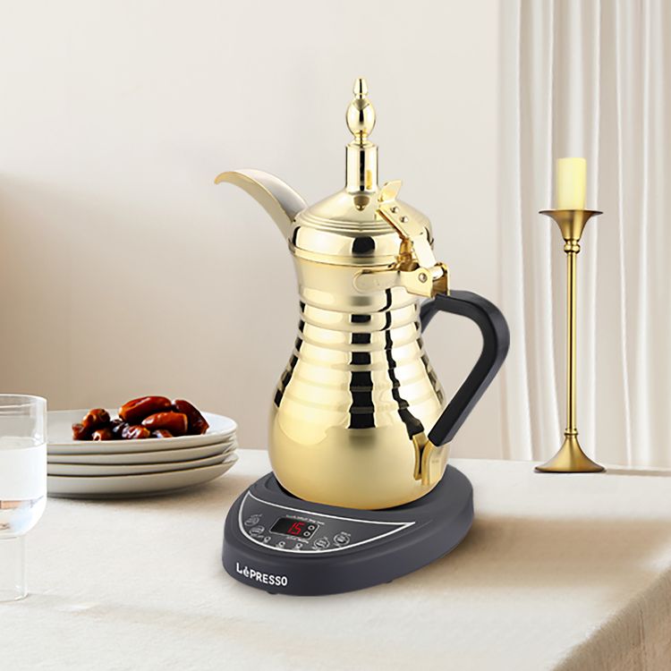 LePresso Arabic Coffee & Tea Dallah with 750mL Capacity, 800W Rated Power, Stainless Steel, Over-Heat Protection, Keep Warm Feature - Gold