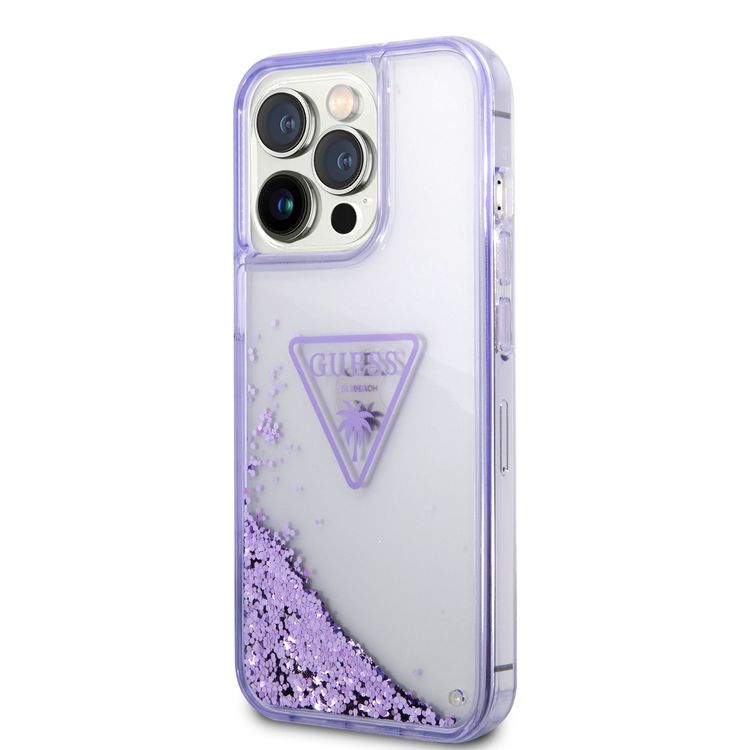 Guess Liquid Glitter Case With Translucent Triangle Logo - iPhone 14 Pro Max - Purple