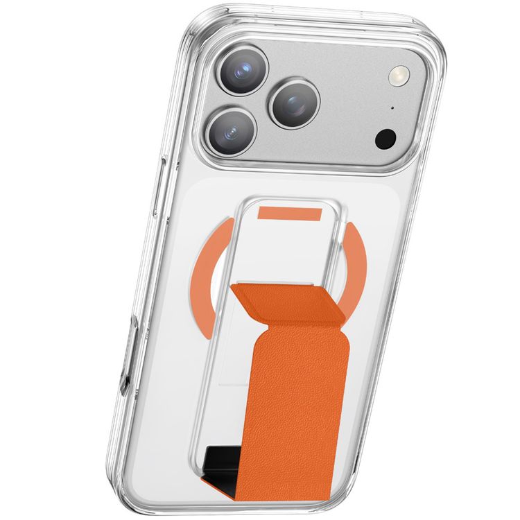 Green Lion MagSafe Leather Grip Case for iPhone 17 Pro, Crystal Clear, Scratch Resistance, Leather Grip Strap, Strong Magnets, Military Grade Protection - Orange Titanium