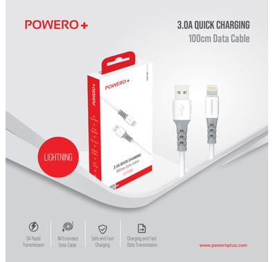 Powero+ Fine Series PVC Data Cable 20W 100CM / 1M Compatible for iPhone Lightning to Type-C Port Devices - Sturdy & Durable Fast Charging & Data Transmission Connector - White