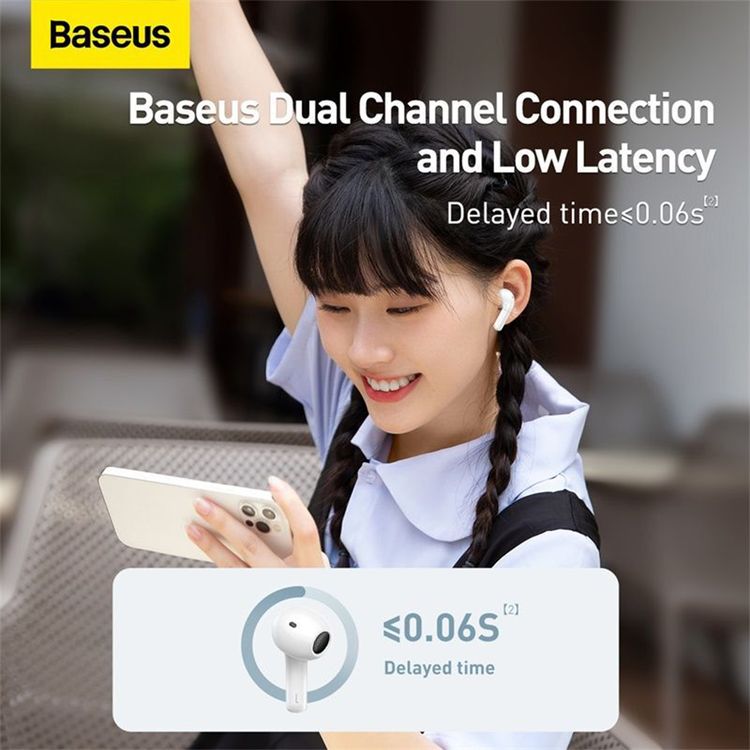 Baseus Bowie E3 True Wireless Earphones, Touch Control, Fast Response, About 1 Hour Charging Time, About 5 Hours Music Time, 10 m Communication Distance - White