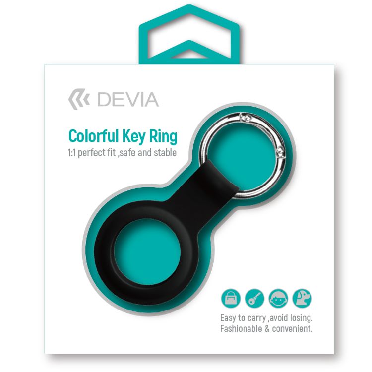 Devia Silicone Case with Key Ring Compatible with AirTag, Anti-Scratch Case, Protective Skin Cover, Easy to Carry Anti-Lost Holder Suitable for AirTag Bluetooth Tracker Black