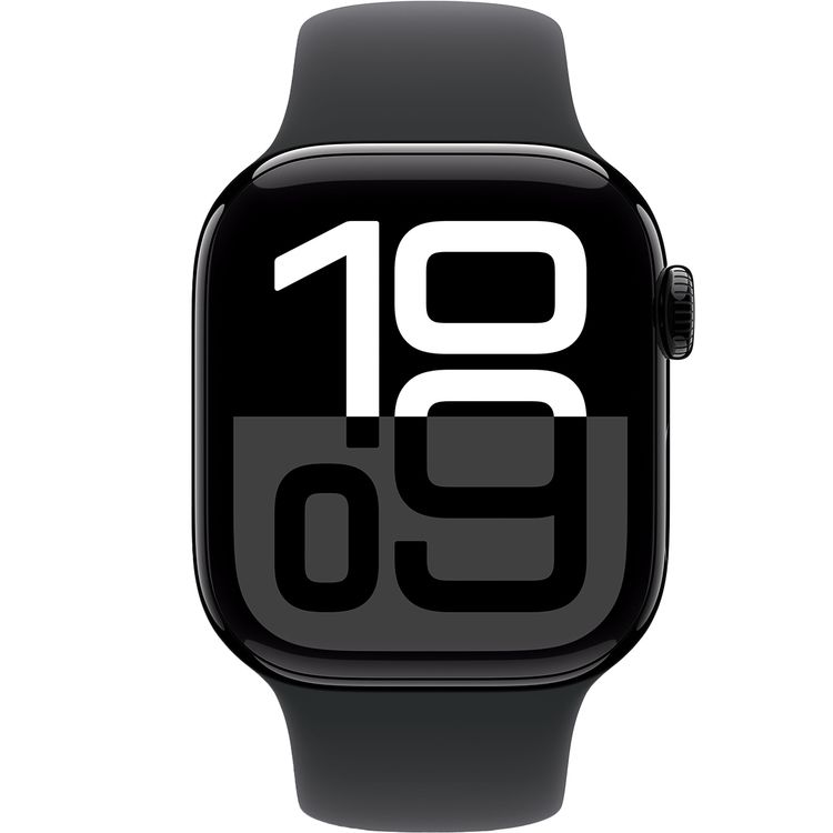 Apple Watch Series 10 GPS + Cellular 42mm Jet Black Aluminum Case with Black Sport Band,  Up to 18 Hours Battery Life, Bluetooth 5.3, Always‑On Retina LTPO3 Display - Jet Black