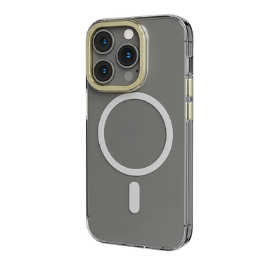 Levelo MagSafe Sensa Clear Back Case for iPhone 14 Pro, Metal Camera Ring, Shockproof Edges, Highly Transparent, Easy Snap-on - Clear / Champagne