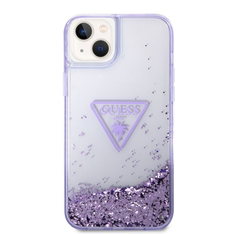 Guess Liquid Glitter Case With Translucent Triangle Logo - iPhone 14 Plus - Purple