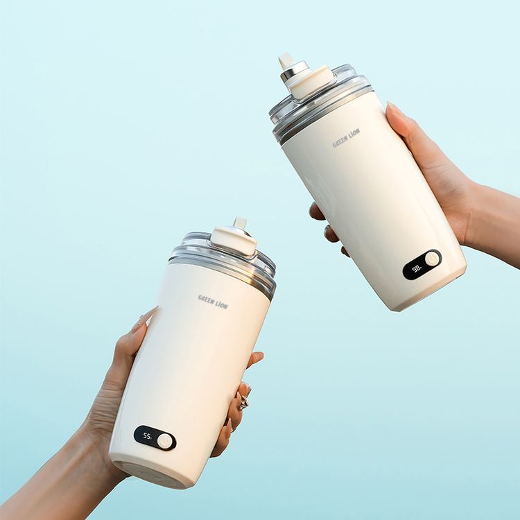 Green Lion Auto-Stirring Mug with 304 Stainless Steel, 30 Seconds Auto Shut-off, Food-Grade Materials, 150 Times Stirring, Portable Handle, Drip-Free Spout, 350mL Capacity, Magnetic Stir Bar - Cream