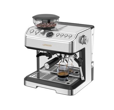 LePresso Dual Boiler Espresso Machine with Conical Grinder & Steamer Functions, 2.8L Water Tank Capacity, 2300W Heating Power, Hot Water Dispenser - Silver