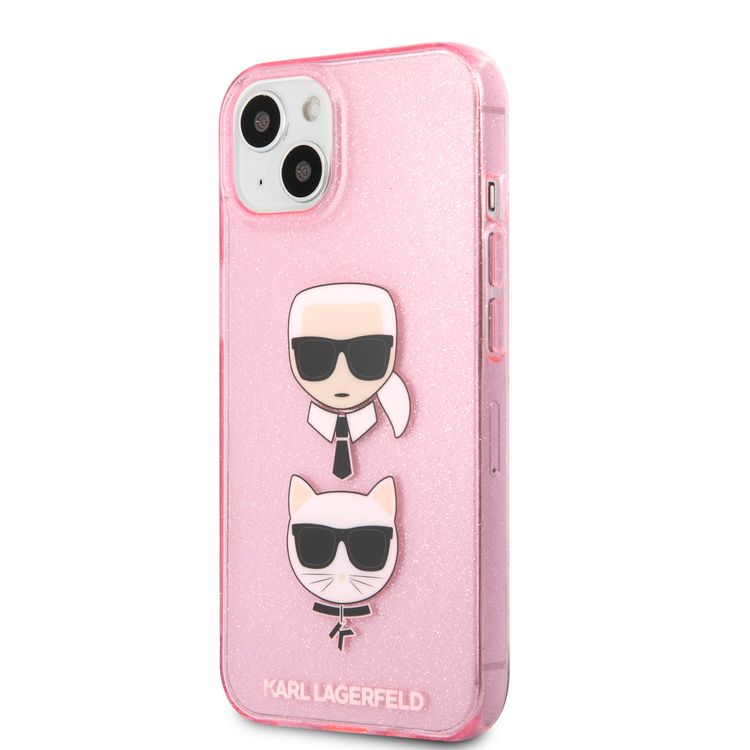 CG MOBILE Karl Lagerfeld TPU Full Glitter Case with Embossed Karl & Choupette Head Compatible for iPhone 13 (6.1") Scratch Resistant, Easy Access to All Ports, Drop