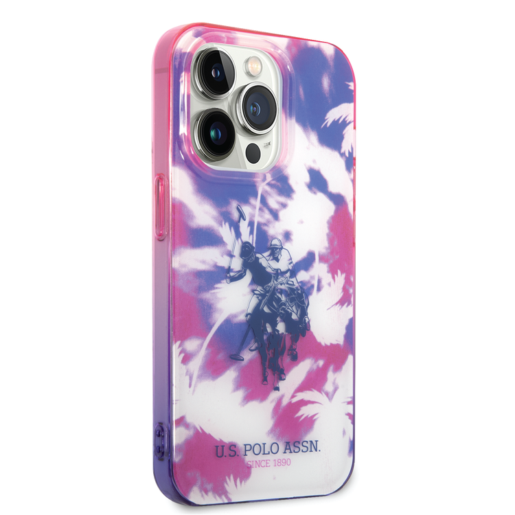  كفر USPA PC/TPU IML مع تصميم النخيل المصبوغة وشعار الحصان لهاتف iPhone 14 Pro - أرجواني