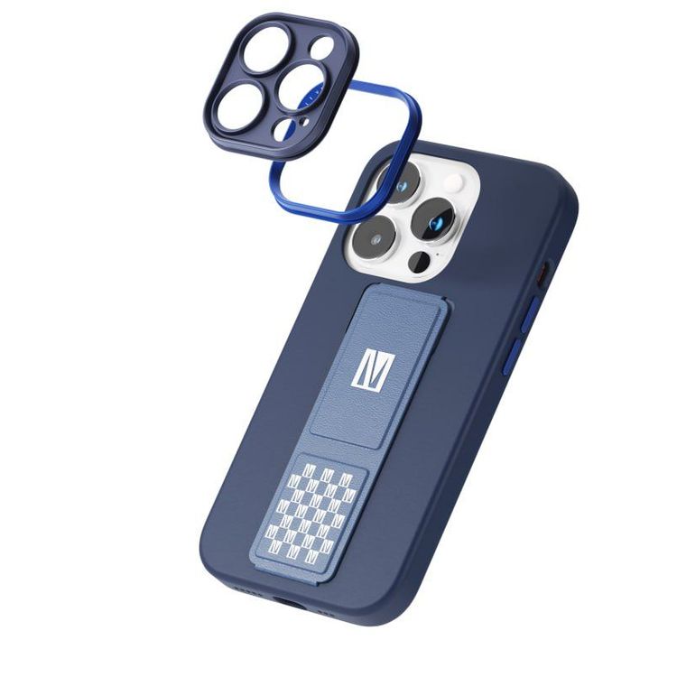 Levelo Morphix Silicone Case with Leather Grip for iPhone 14 Pro - Navy Blue