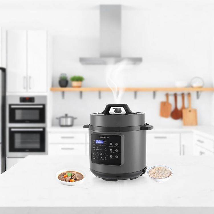 Porodo 1300W Multi-Cuisine Pressure Cooker with 6L Capacity & LED Display, One-Pot Meals, 12 Preset Functions, Pressure Release Button, One-Touch Control, Auto Pilot Cooking, Customizable Cooking Programs - Black