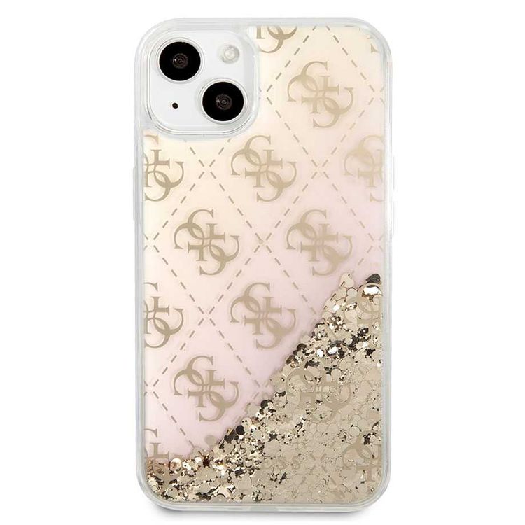 CG MOBILE Guess Liquid Glitter Case with 4G Pattern Gradient Background for iPhone 13 (6.1") Shock Absorption & Drop Protective Suitable with Wireless Chargers Officially Licensed Gold