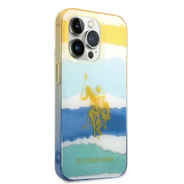 USPA PC/TPU Case with Blurred Stripes & Horse Logo iPhone 14 Pro Max Compatibility - Yellow