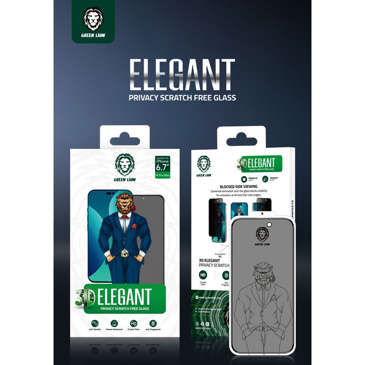 Green Lion 3D Privacy Scratch Free Round Edge Glass Screen Protector for iPhone 14 Pro