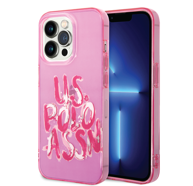 USPA PC/TPU Tranparent Case With Graffiti Logo For iPhone 14 Pro Max - Pink