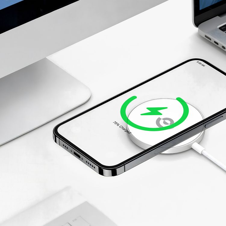 Powerology Magnova 25W MagSafe Charging Pad, PC & Aluminum Alloy Material, USB-C Input, 1.2m Cable Length, Universal Compatibility, Built-in Safeguards, Fast Charge, Tangle-Free Design - Silver